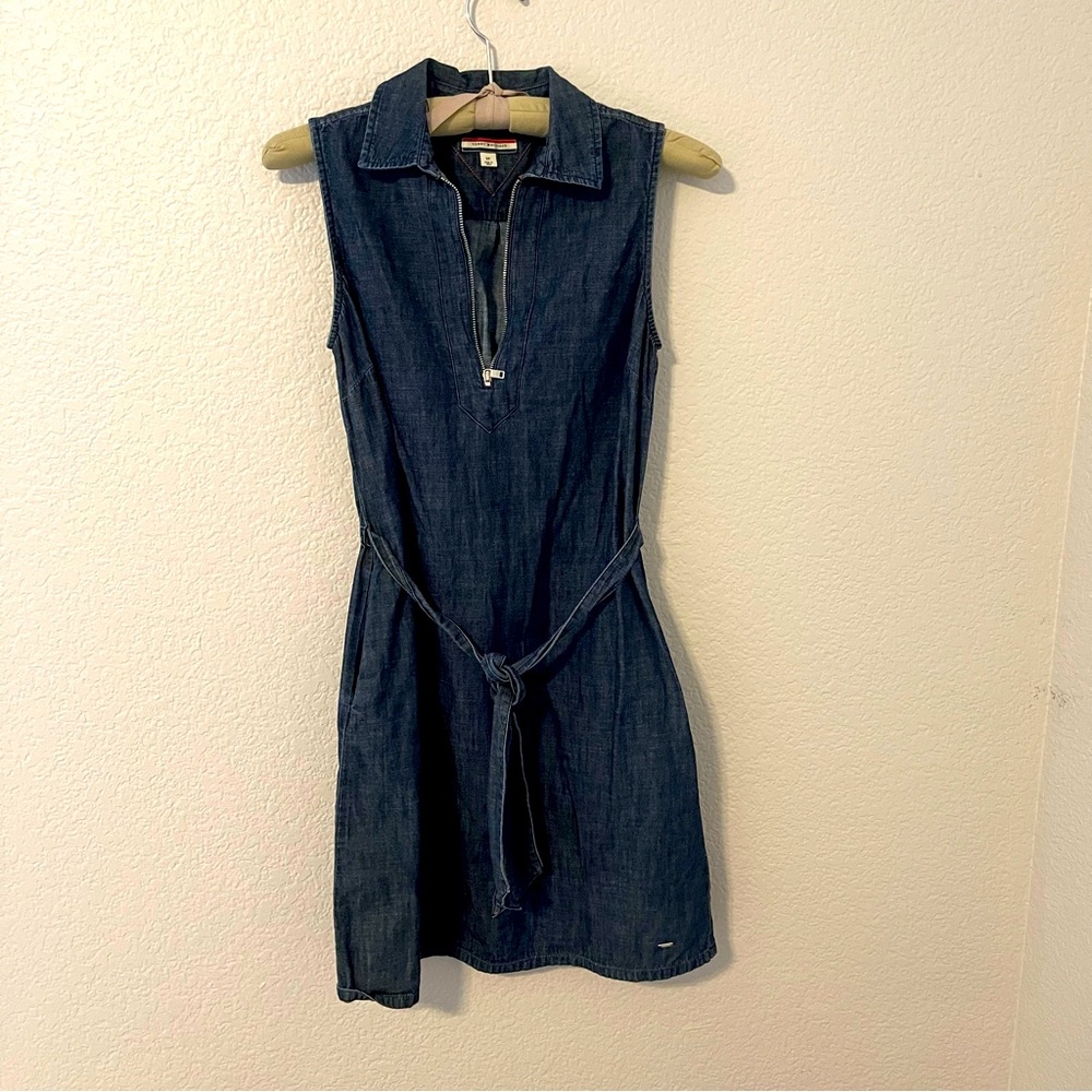 Tommy Hilfiger Denim Sleeveless Dress with Zip & Pockets, Small.